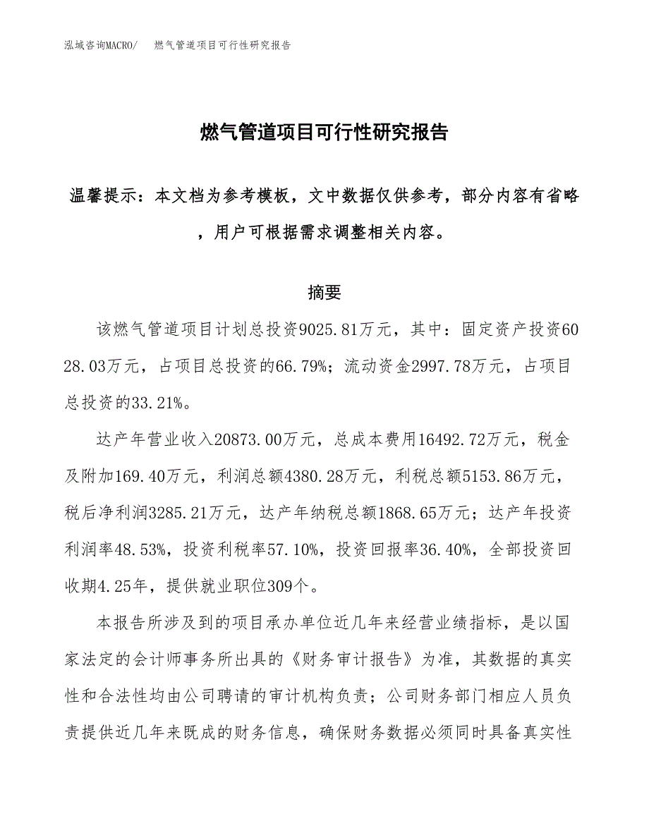 2019燃气管道项目可行性研究报告参考大纲.docx_第1页