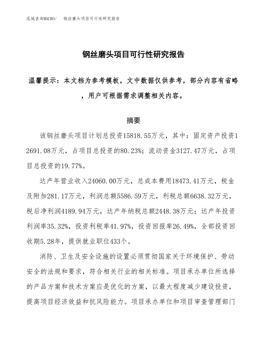 2019钢丝磨头项目可行性研究报告参考大纲.docx_第1页