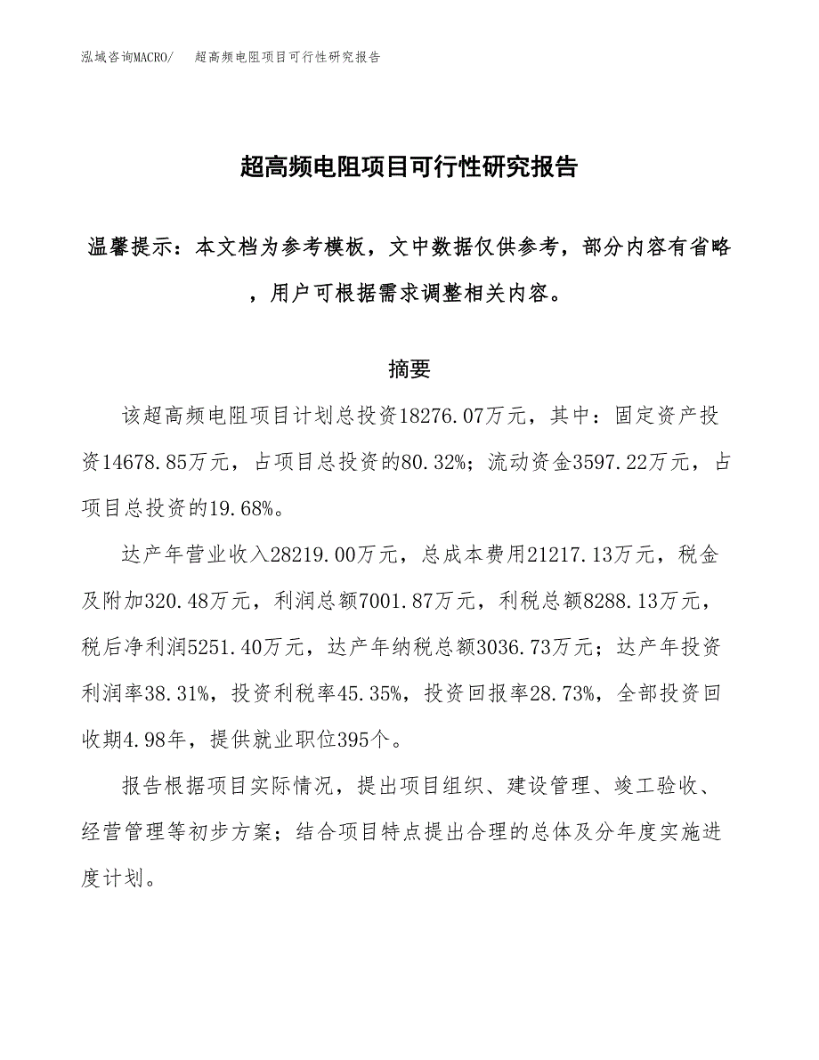 2019超高频电阻项目可行性研究报告参考大纲.docx_第1页