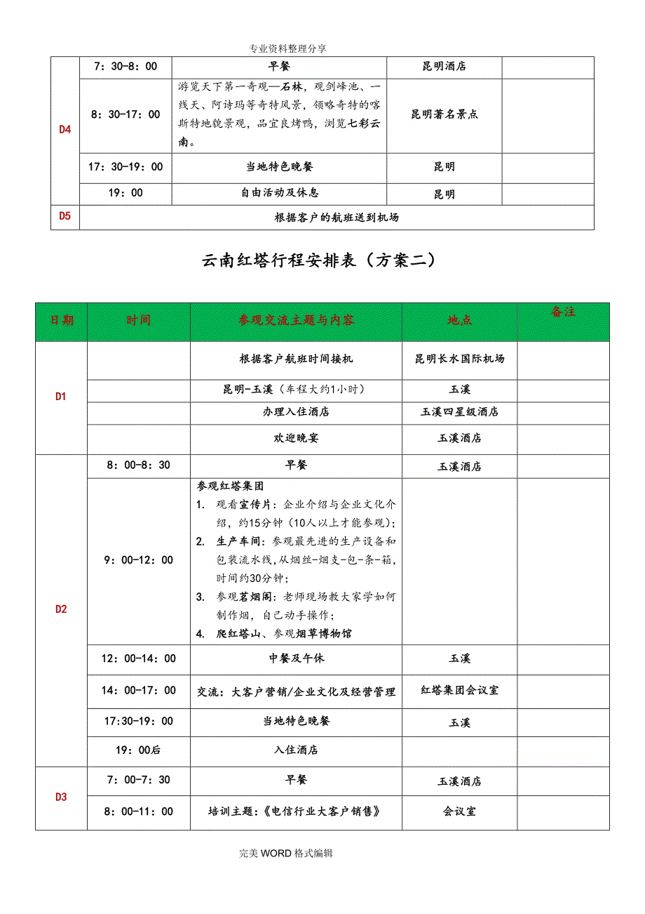 商务考察行程安排表模板_第2页