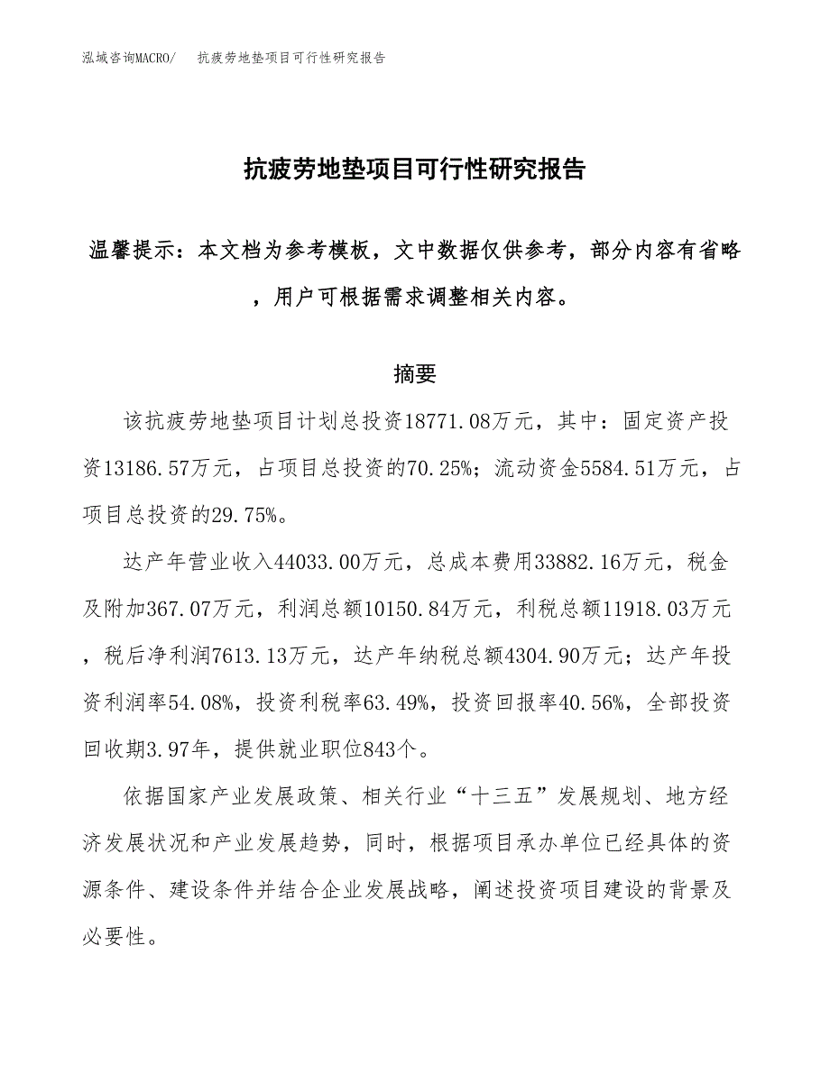 2019抗疲劳地垫项目可行性研究报告参考大纲.docx_第1页