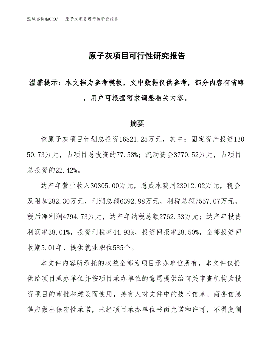 2019原子灰项目可行性研究报告参考大纲.docx_第1页