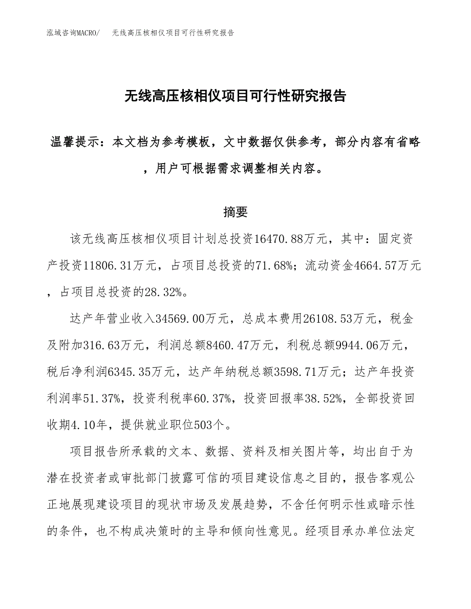 2019无线高压核相仪项目可行性研究报告参考大纲.docx_第1页