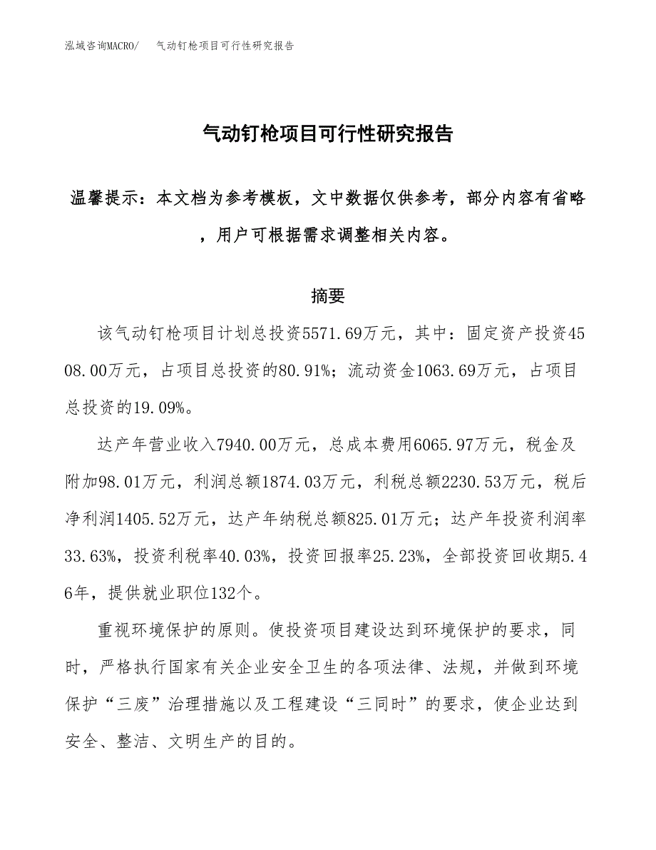 2019气动钉枪项目可行性研究报告参考大纲.docx_第1页