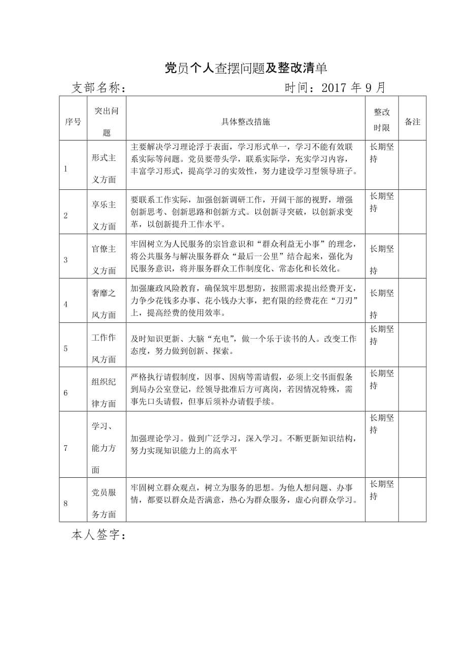 党支部党员个人整改清单3_第1页