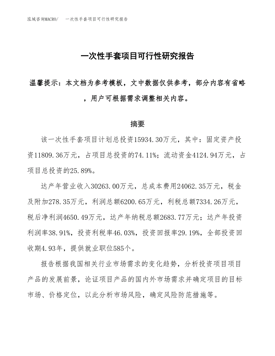 2019一次性手套项目可行性研究报告参考大纲.docx_第1页