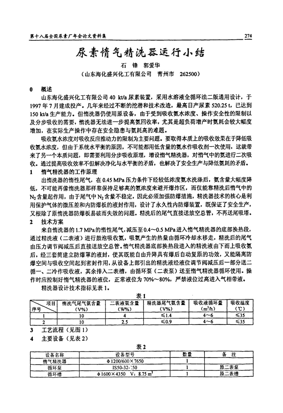 尿素惰气精洗器运行小结_第1页