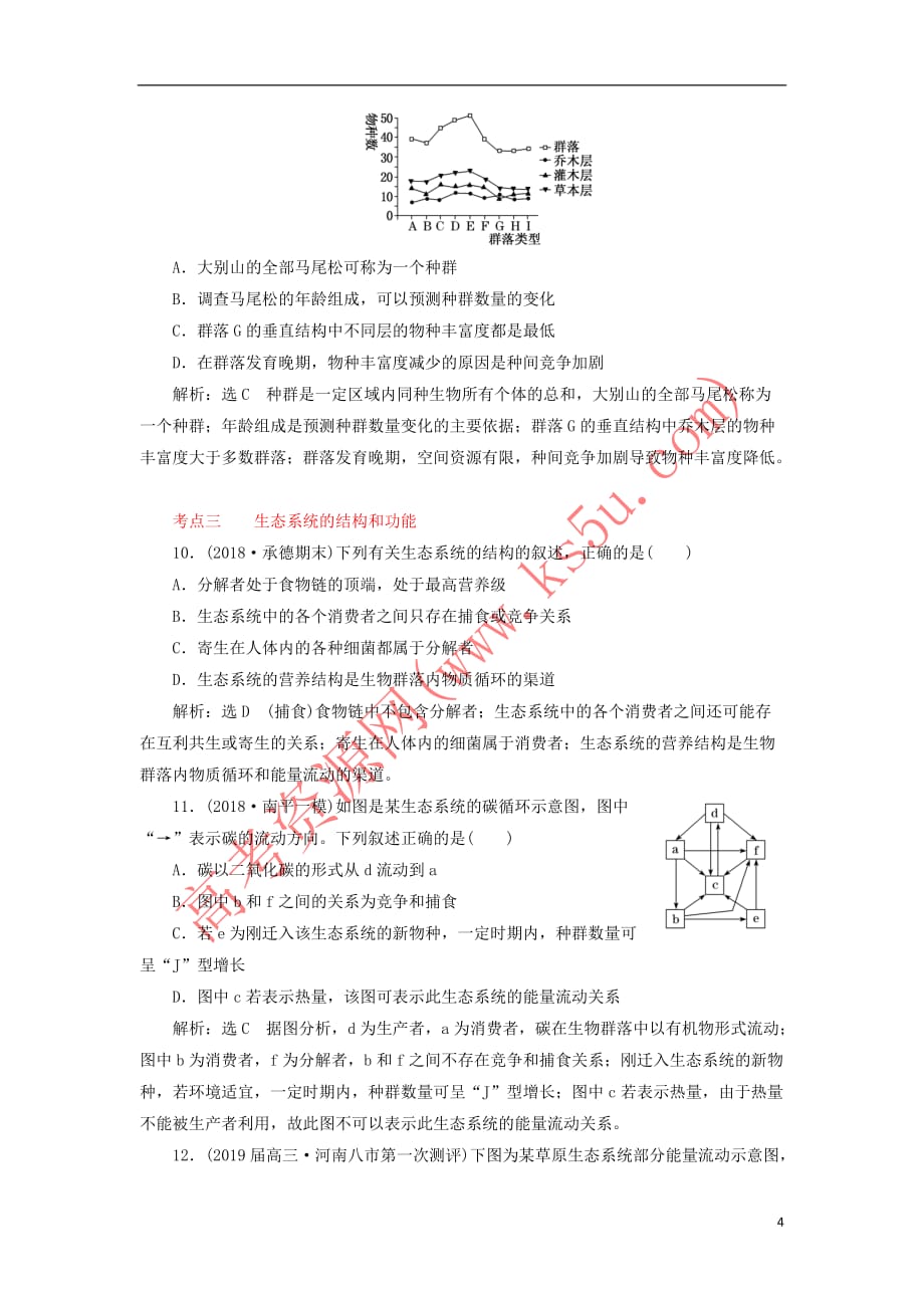 2019年高考生物二轮复习 检测（十三）“种群、群落和生态系统及其稳定性”课前诊断卷_第4页