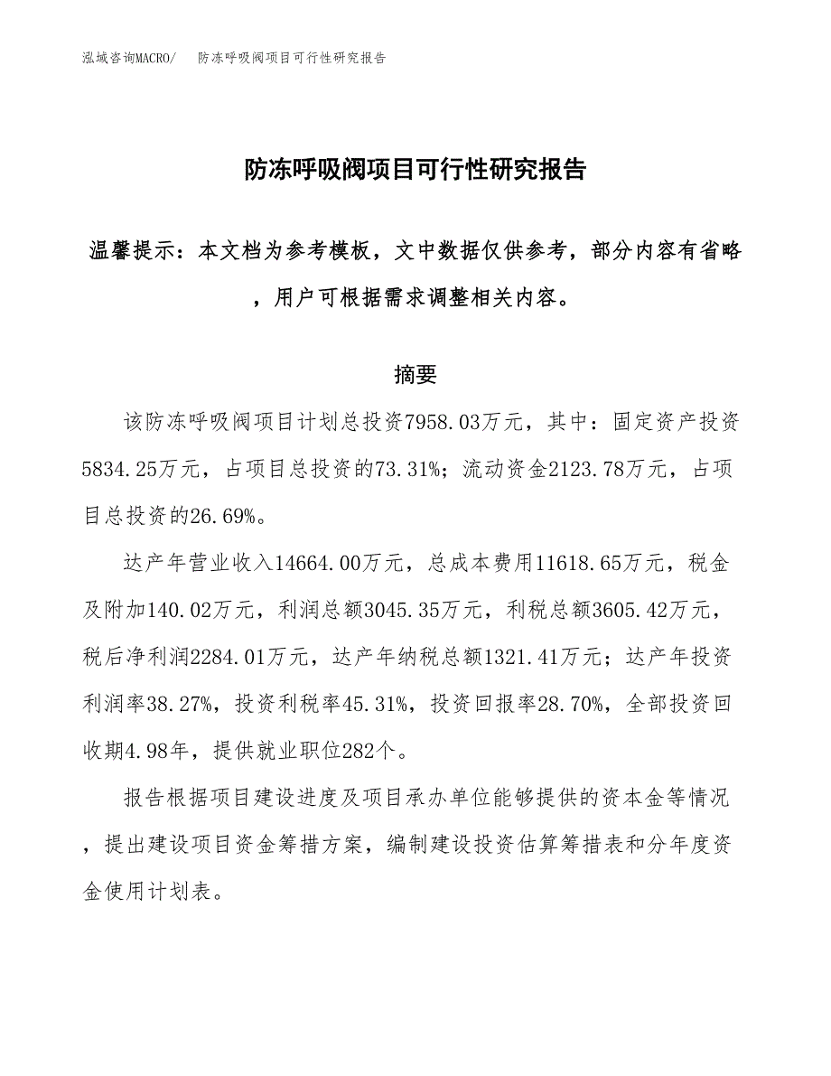 2019防冻呼吸阀项目可行性研究报告参考大纲.docx_第1页