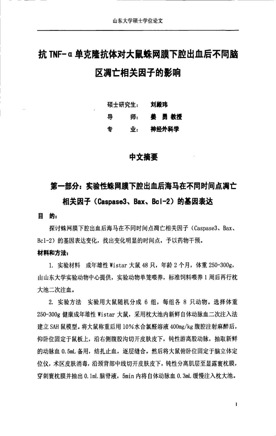 抗tnfα单克隆抗体对大鼠蛛网膜下腔出血后不同脑区细胞caspase3、bax、bcl2的影响_第5页