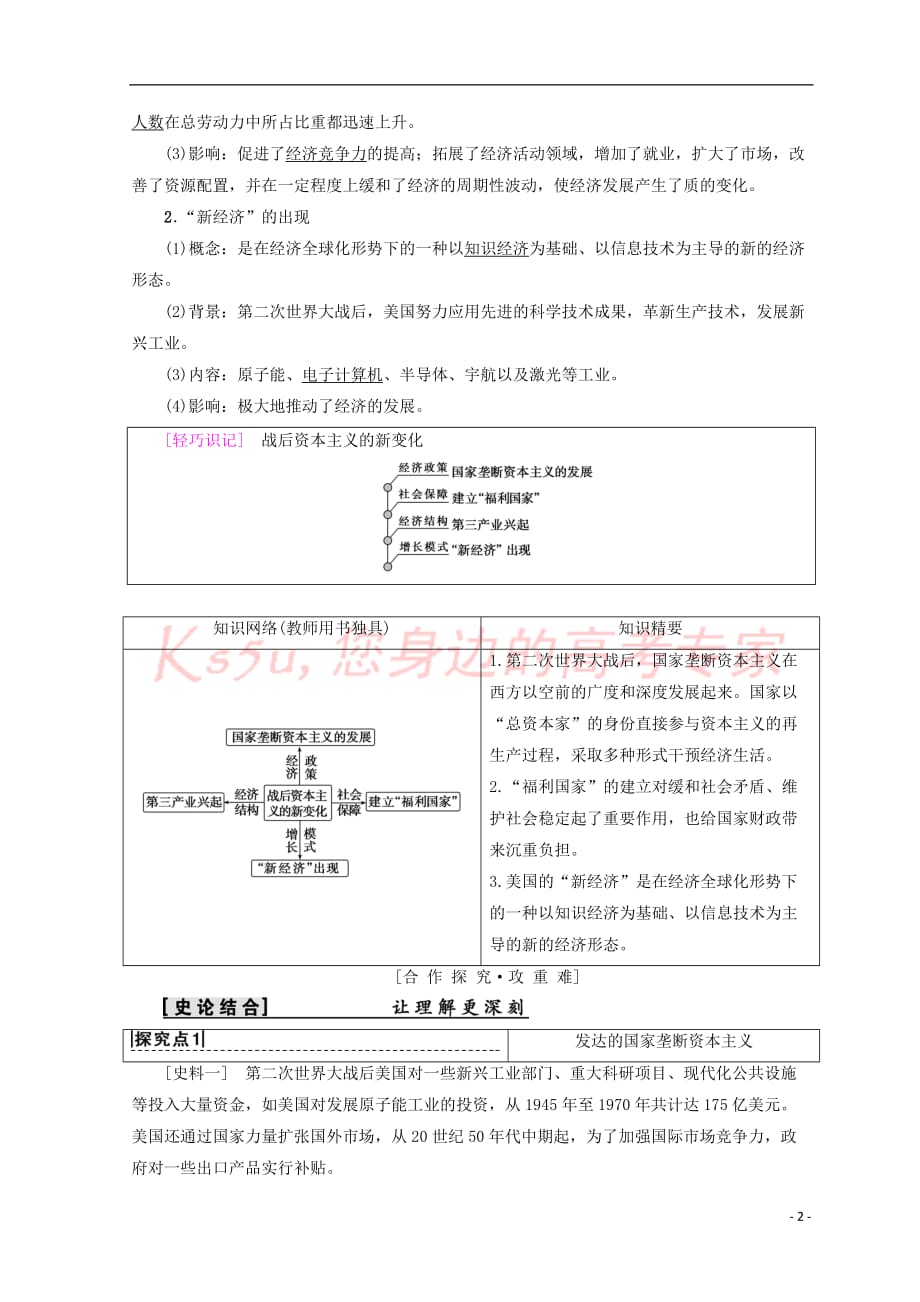 2018秋高中历史 第6单元 世界资本主义经济政策的调整 第19课 战后资本主义的新变化学案 新人教版必修2_第2页