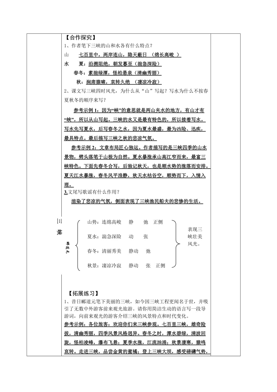 苏教版语文初一上册《三峡》 教学设计_第4页