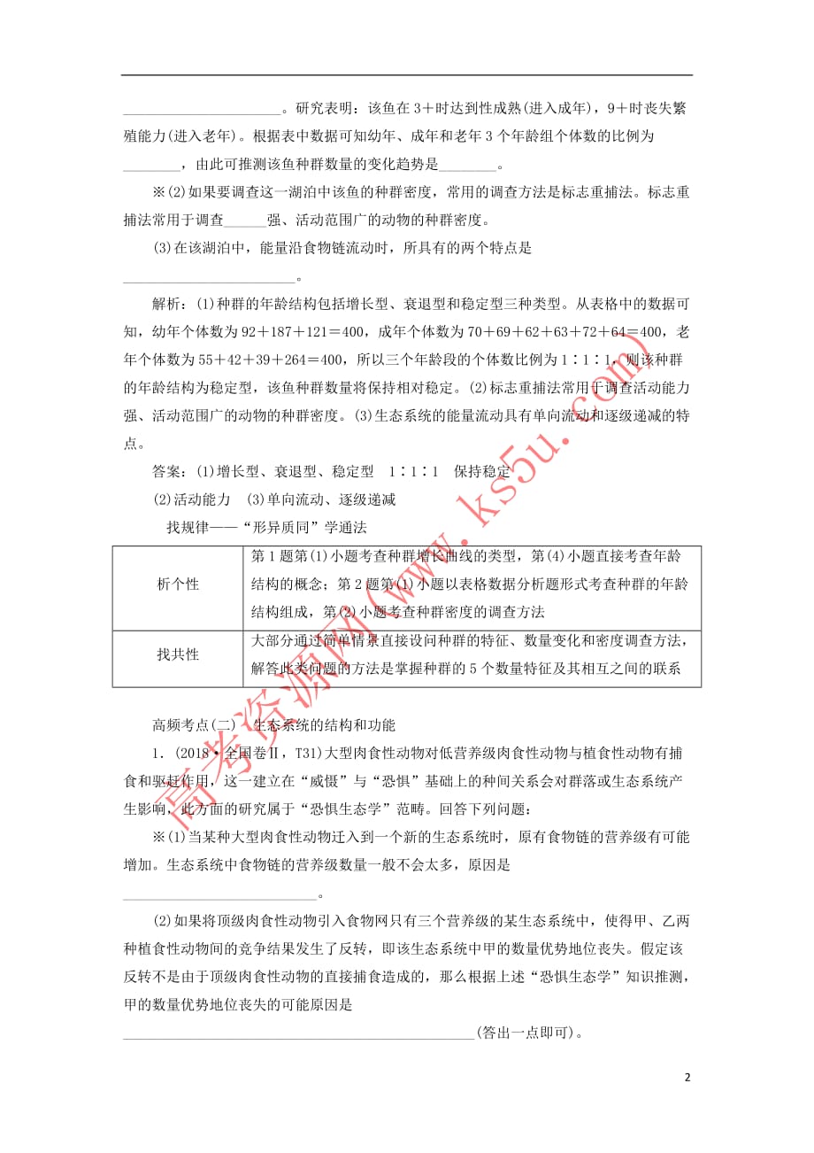 2019年高考生物二轮复习 重难增分专题四 高考4个必考主观大题精细研究——“生态类”题目 第1课时 精研高考真题学案_第2页