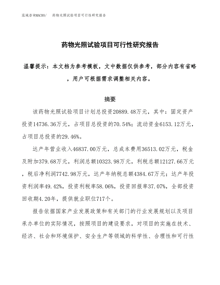 2019药物光照试验项目可行性研究报告参考大纲.docx_第1页