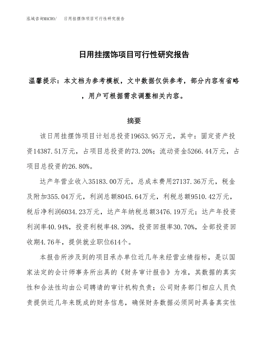 2019日用挂摆饰项目可行性研究报告参考大纲.docx_第1页