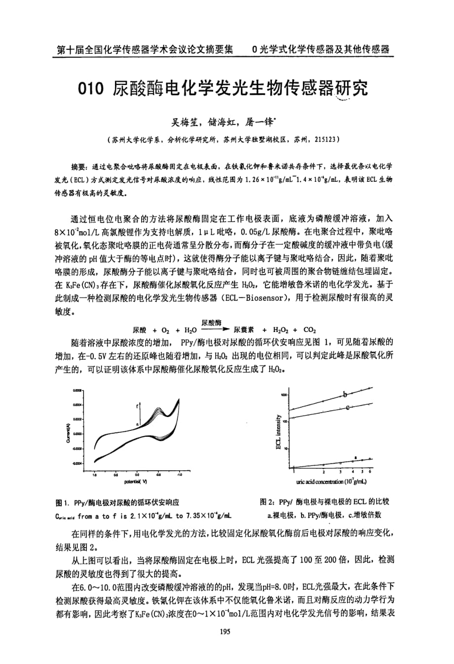 尿酸酶电化学发光生物传感器研究_第1页