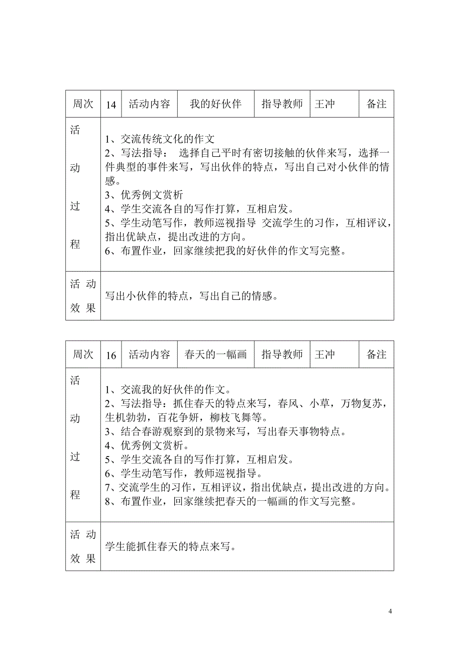 作文兴趣小组活动记录(第二学期)_第4页