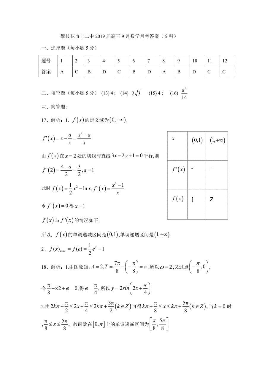 四川省攀枝花市第十二中学2019届高三上学期第一次月考数学（文）试题（附答案）$873017.doc_第5页