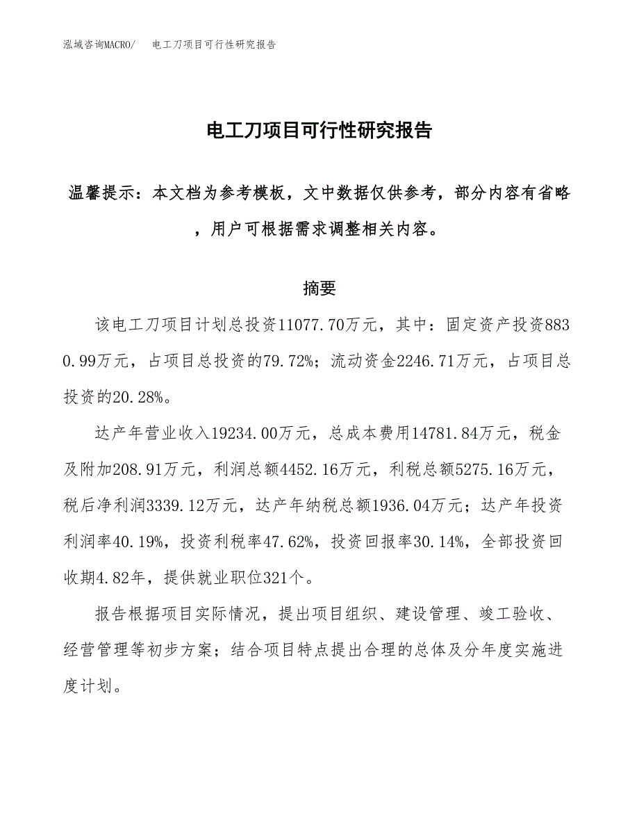 2019电工刀项目可行性研究报告参考大纲.docx_第1页