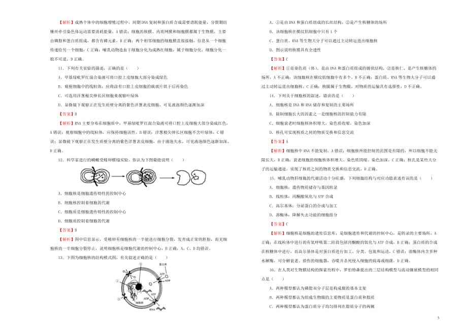 2019年高考生物一轮复习 第二单元 细胞的结构和物质的输入、输出单元B卷_第3页