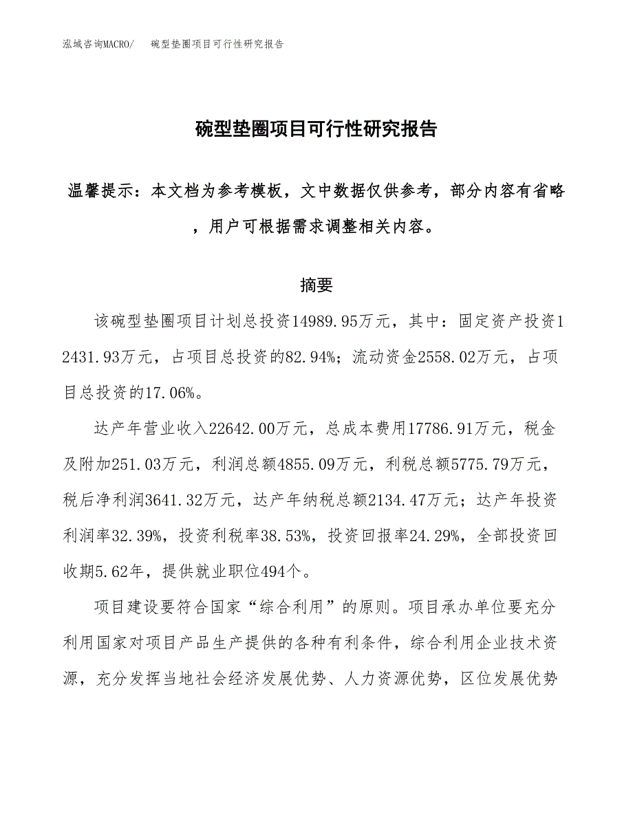 2019碗型垫圈项目可行性研究报告参考大纲.docx_第1页