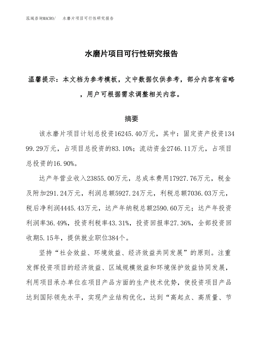 2019水磨片项目可行性研究报告参考大纲.docx_第1页