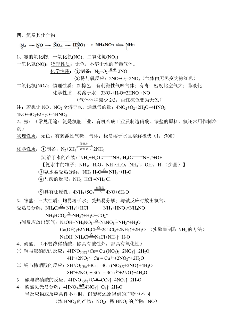 超详细的人教版必修一化学第四章非金属及其化合物化学方程式总结_第4页