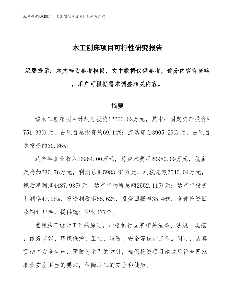 2019木工刨床项目可行性研究报告参考大纲.docx_第1页