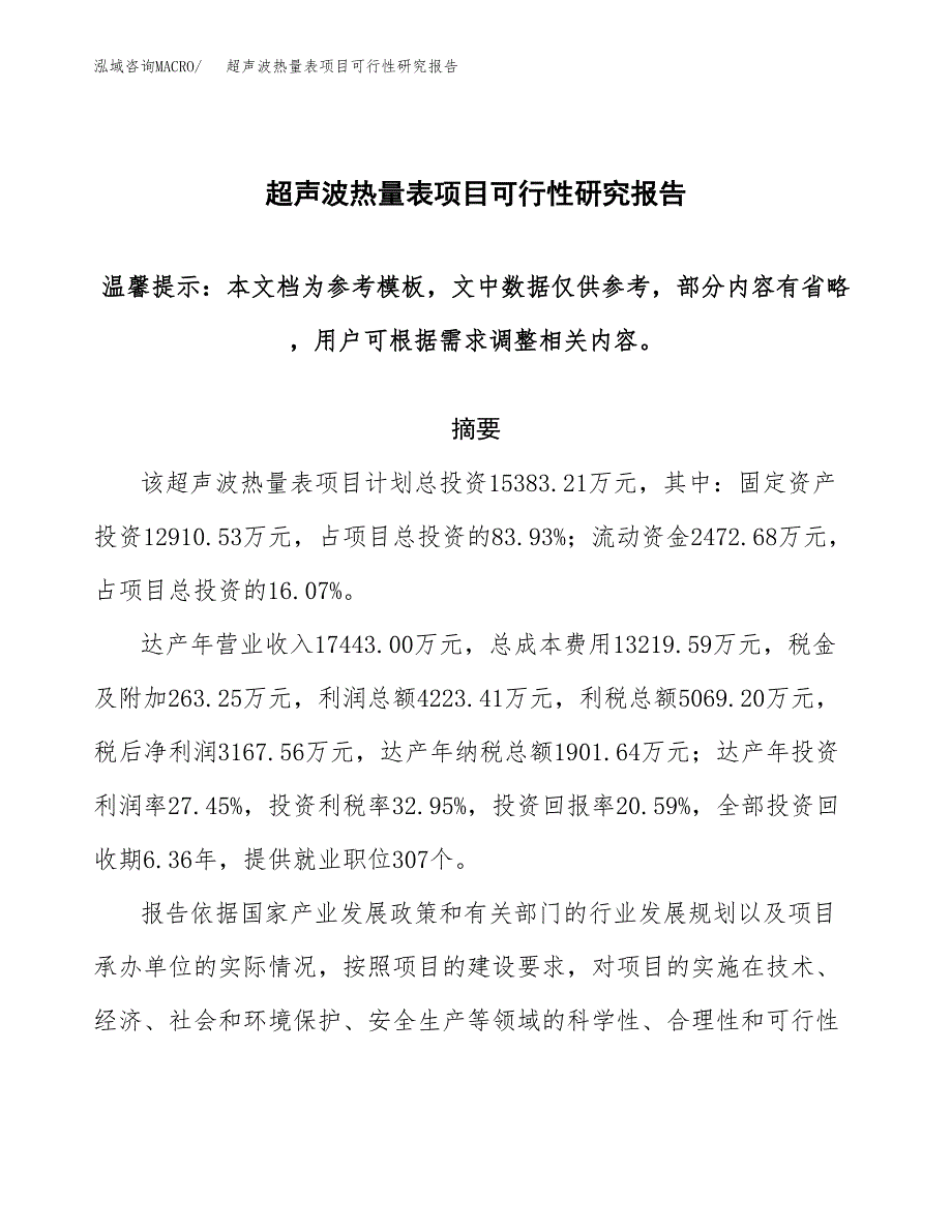 2019超声波热量表项目可行性研究报告参考大纲.docx_第1页