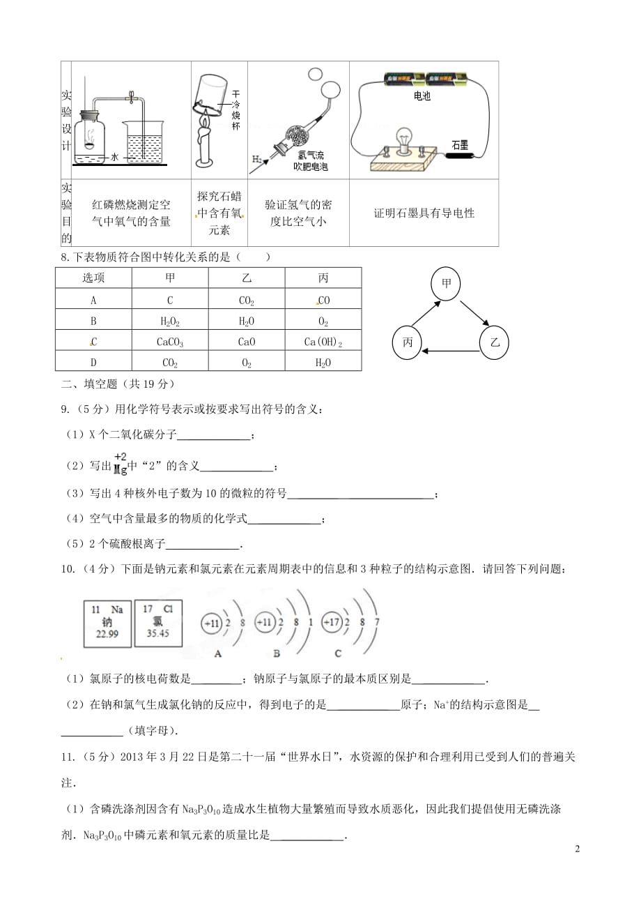 湖北省孝感孝南区肖港初级中学九年级化学上学期综合测试题（2） .doc_第2页