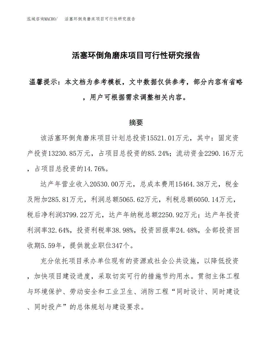 2019活塞环倒角磨床项目可行性研究报告参考大纲.docx_第1页