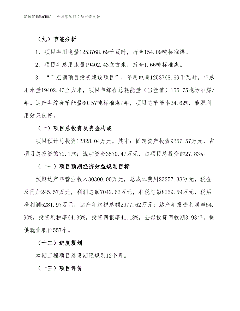 关于建设千层锁项目立项申请报告模板（总投资13000万元）_第3页