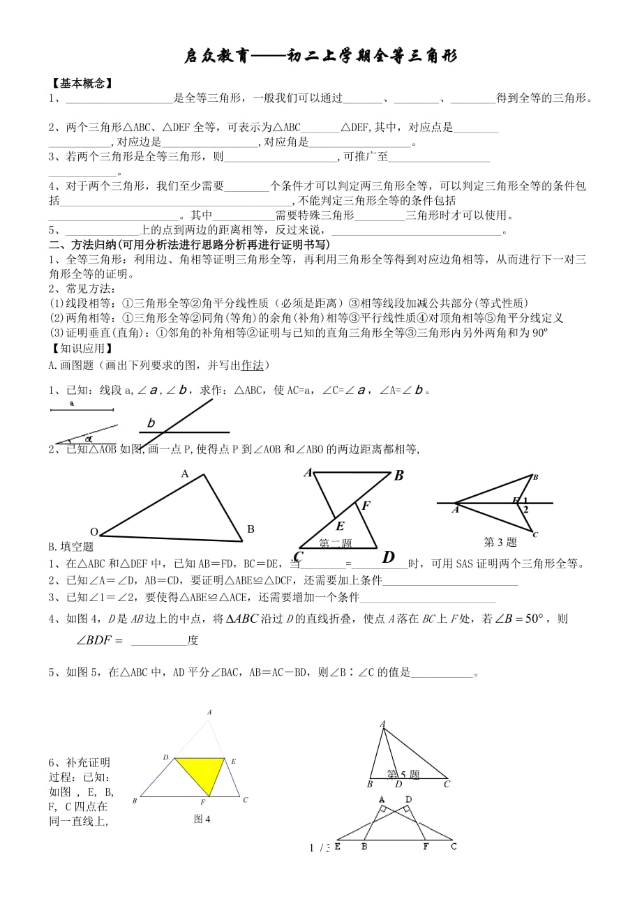 全等三角形综合复习(初二数学,李)_第1页