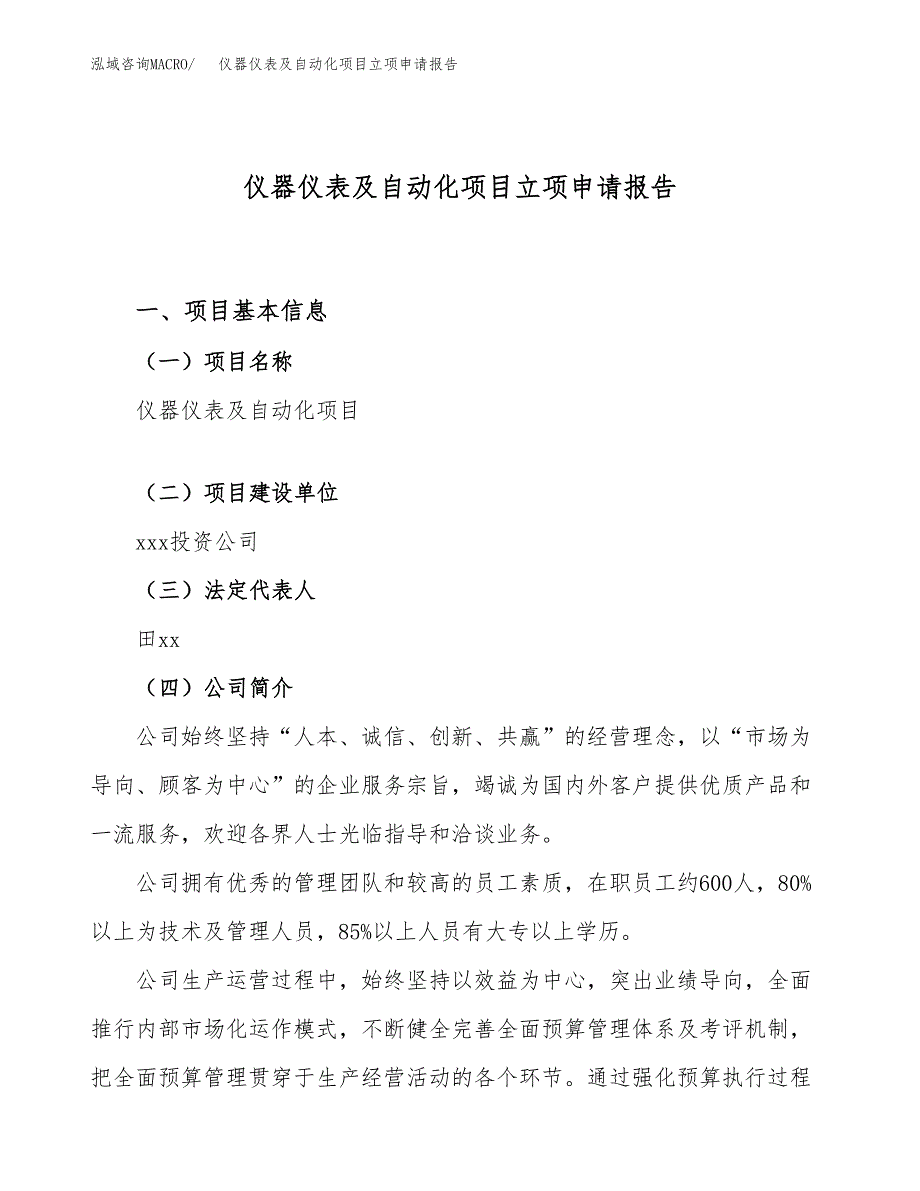 仪器仪表及自动化项目立项申请报告（18亩）_第1页