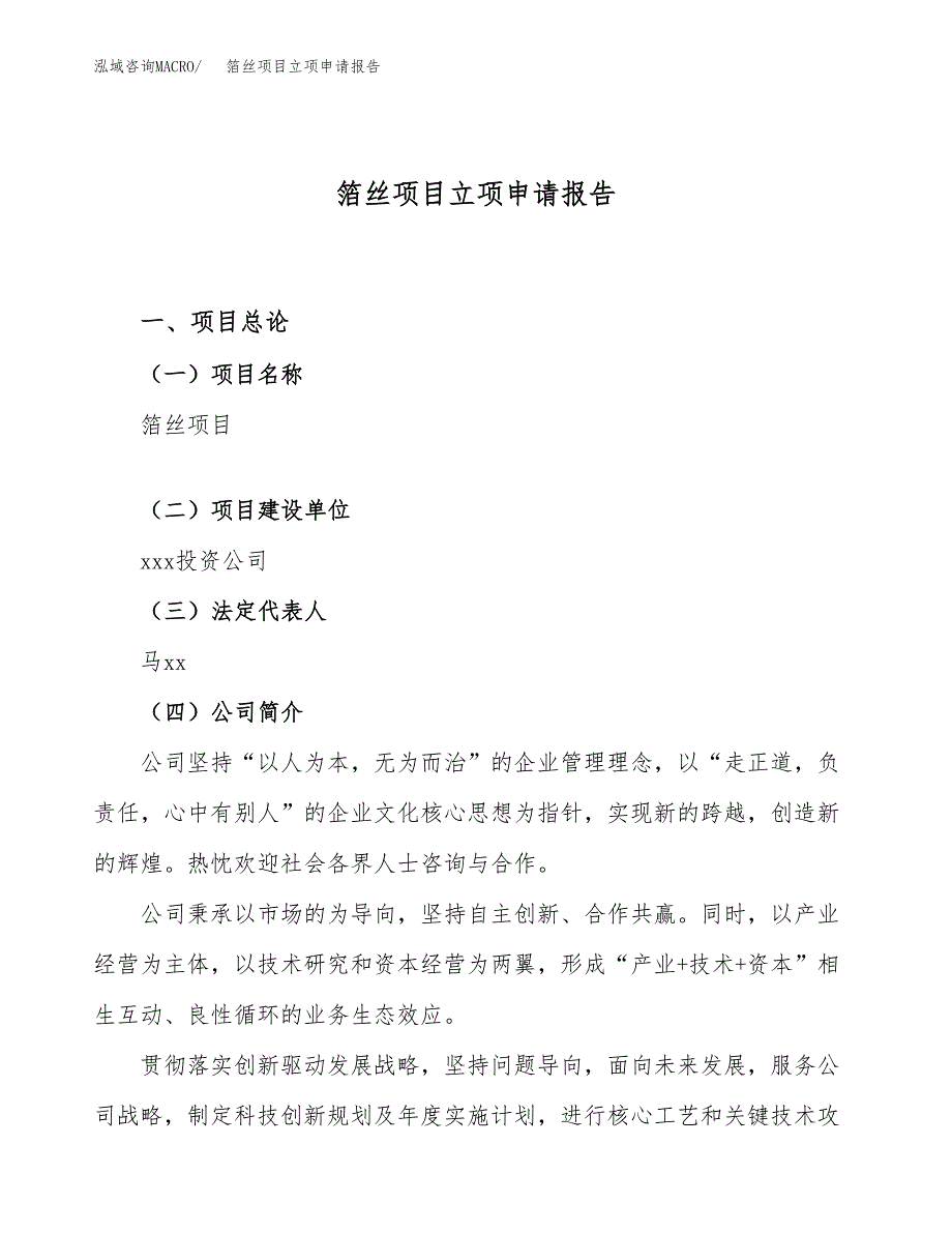 关于建设箔丝项目立项申请报告模板（总投资8000万元）_第1页