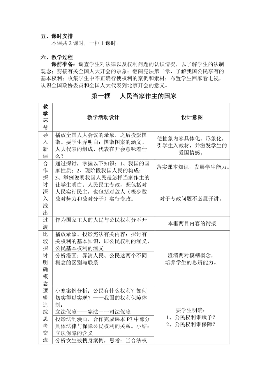 第一课国家的主人 广泛的权利教案设计教案_第2页