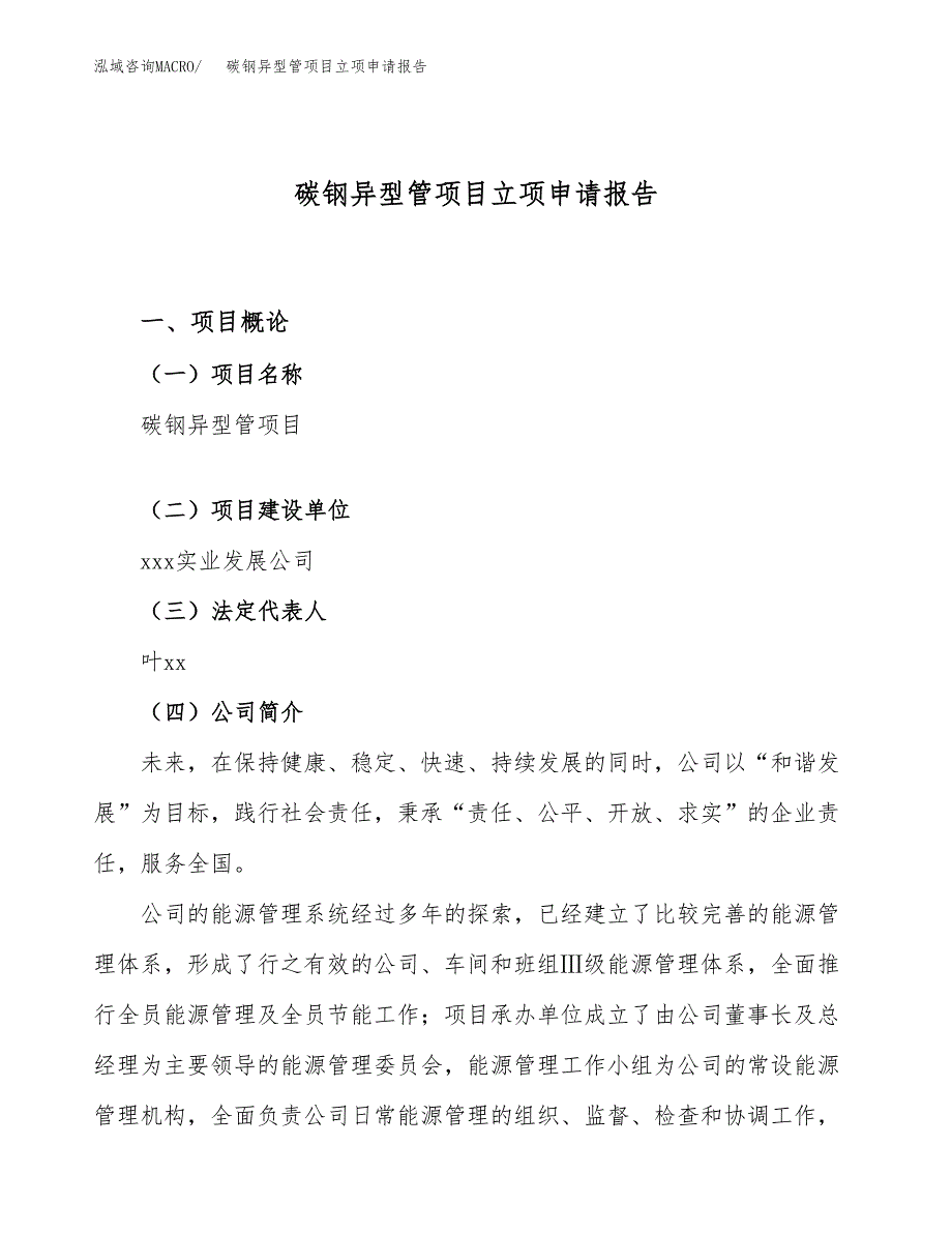 关于建设碳钢异型管项目立项申请报告模板（总投资9000万元）_第1页