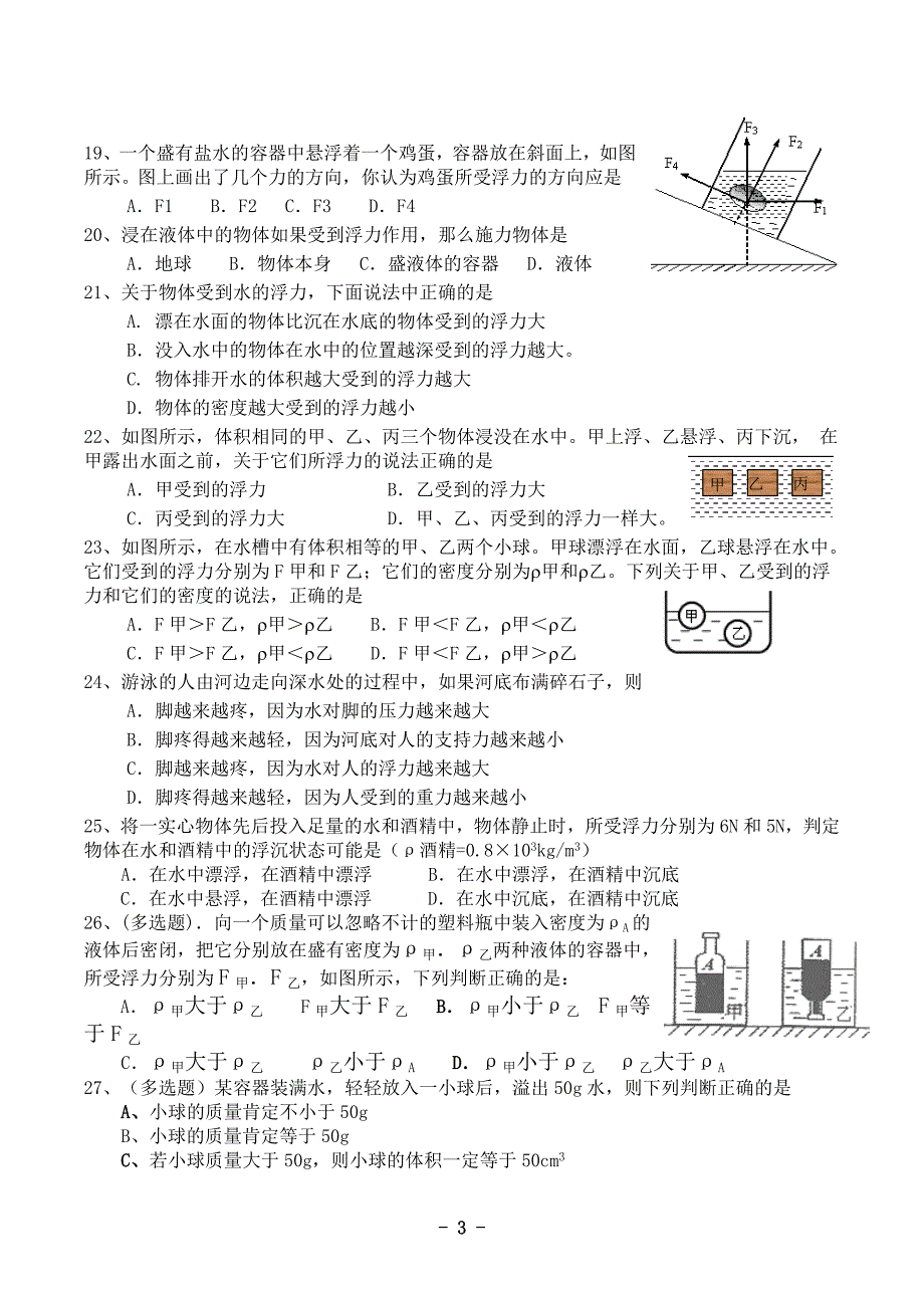 重点初中物理绝对经典80道难题浮力_第3页