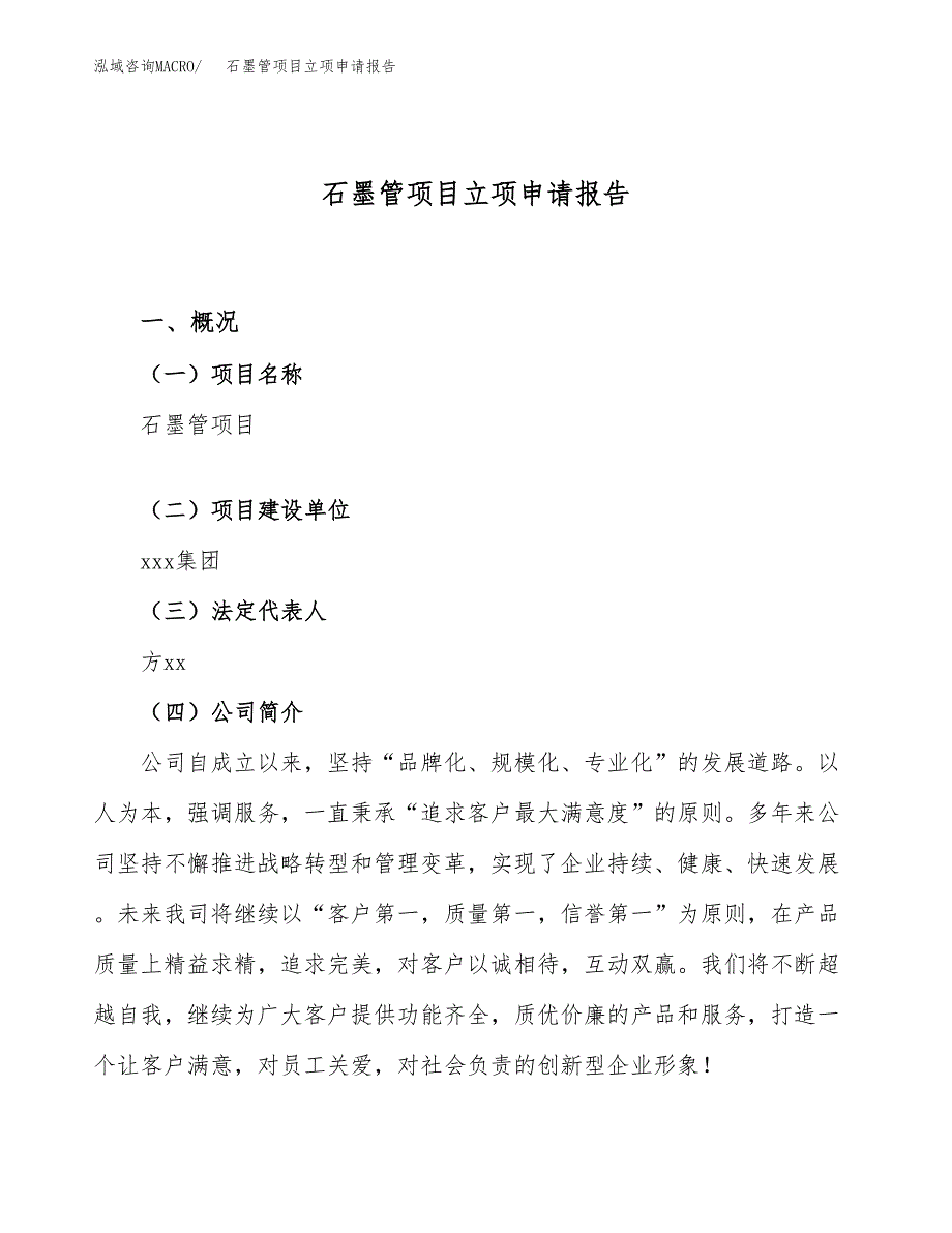 关于建设石墨管项目立项申请报告模板（总投资13000万元）_第1页