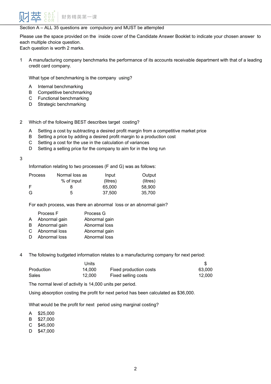 2014年6月accaf2考试真题资料_第2页