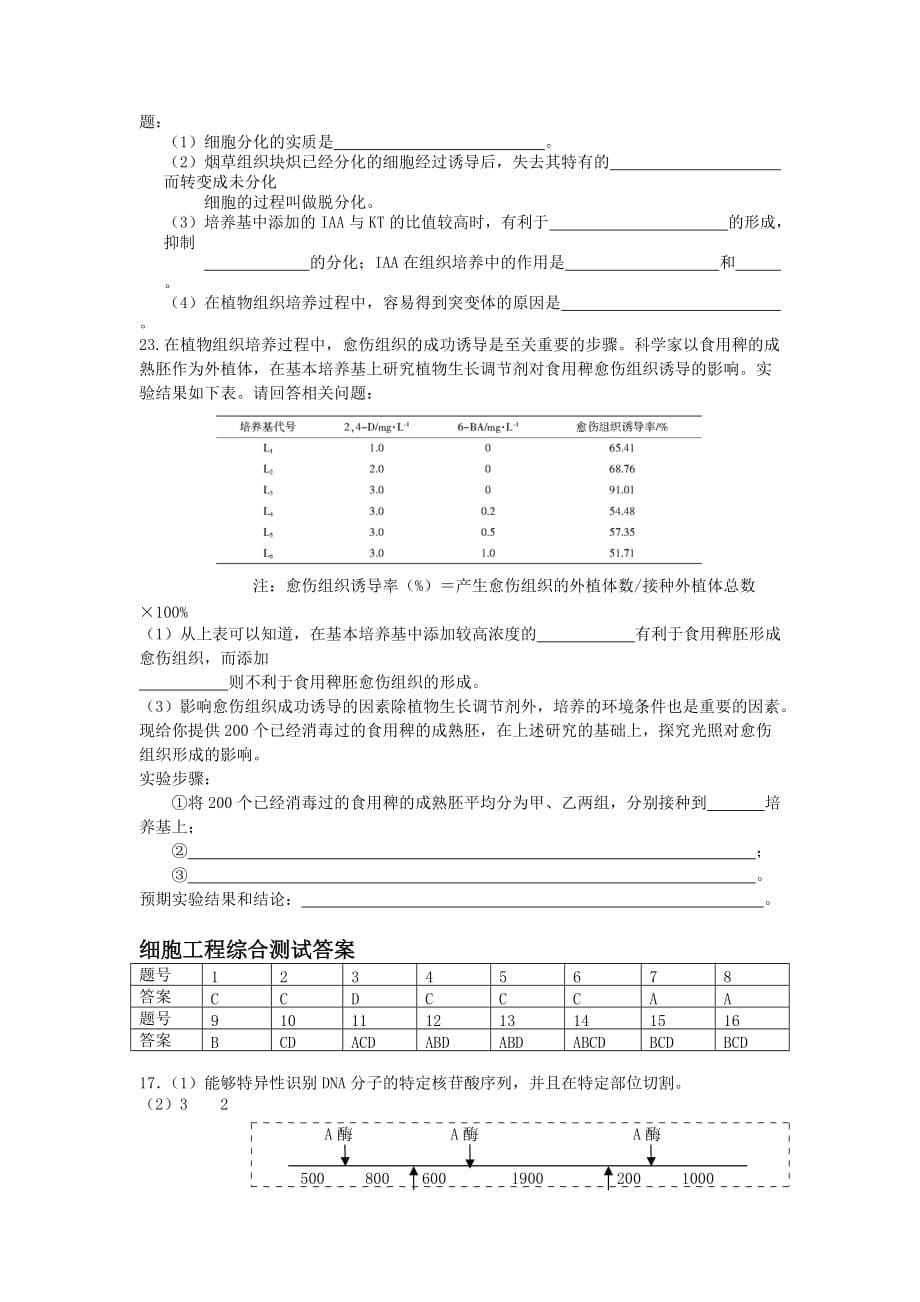 新人教版生物选修3专题2-《细胞工程》同步测试题（1）_第5页