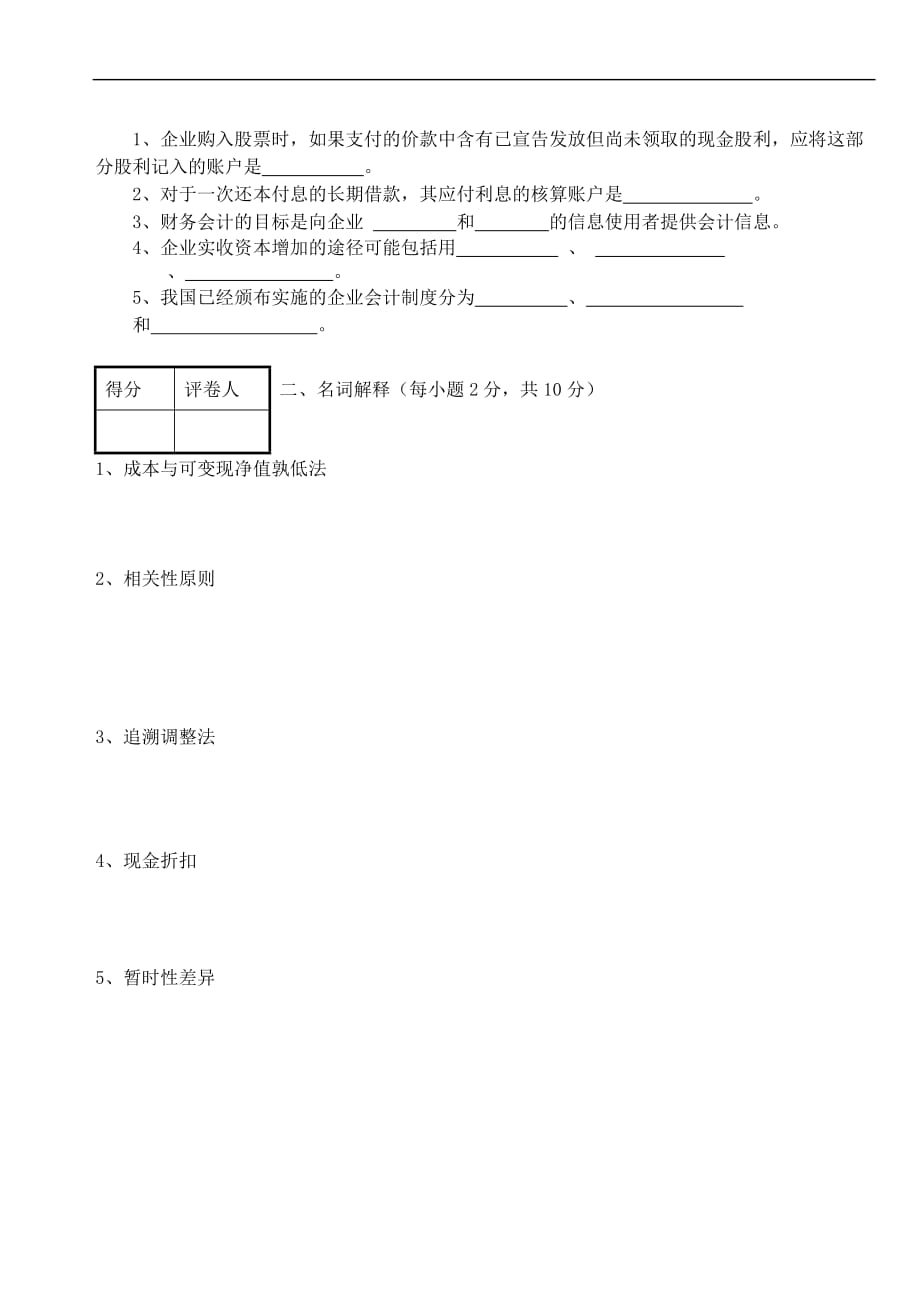 中级财务会计试卷(a)及其参考答案_第1页