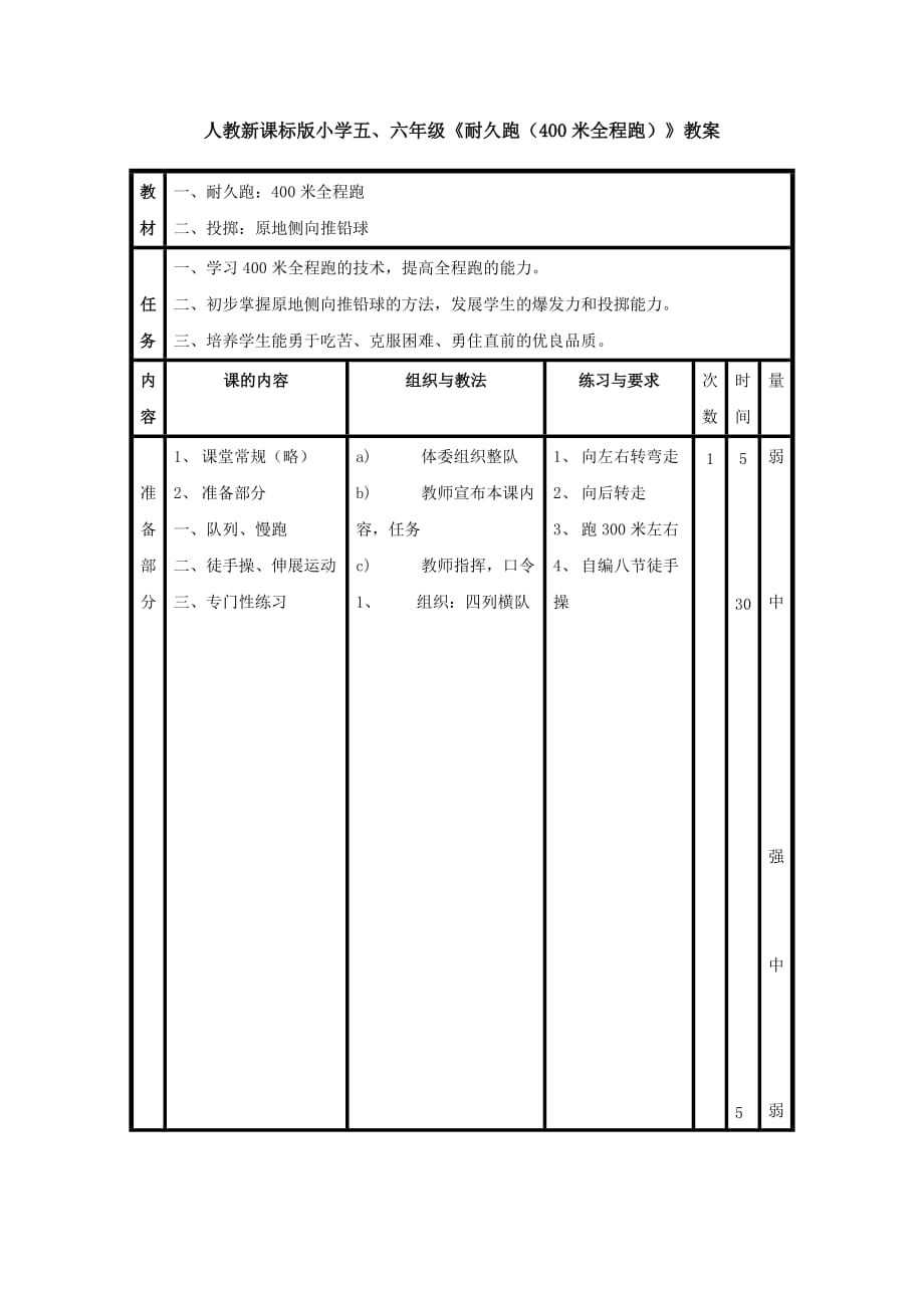 小学五、六年级第三章《耐久跑（400米全程跑）》教案_第1页