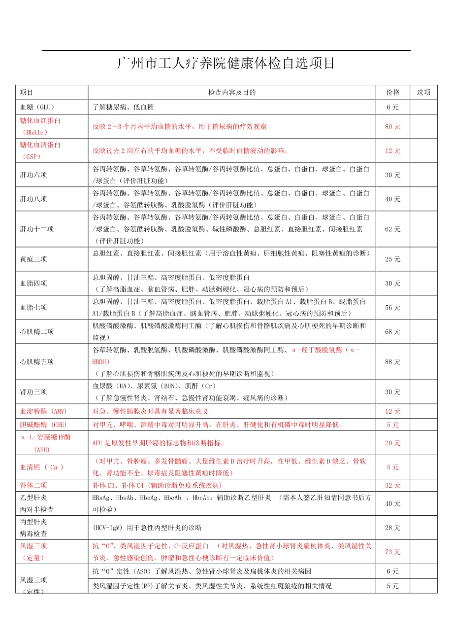 体检项目价格表资料_第1页