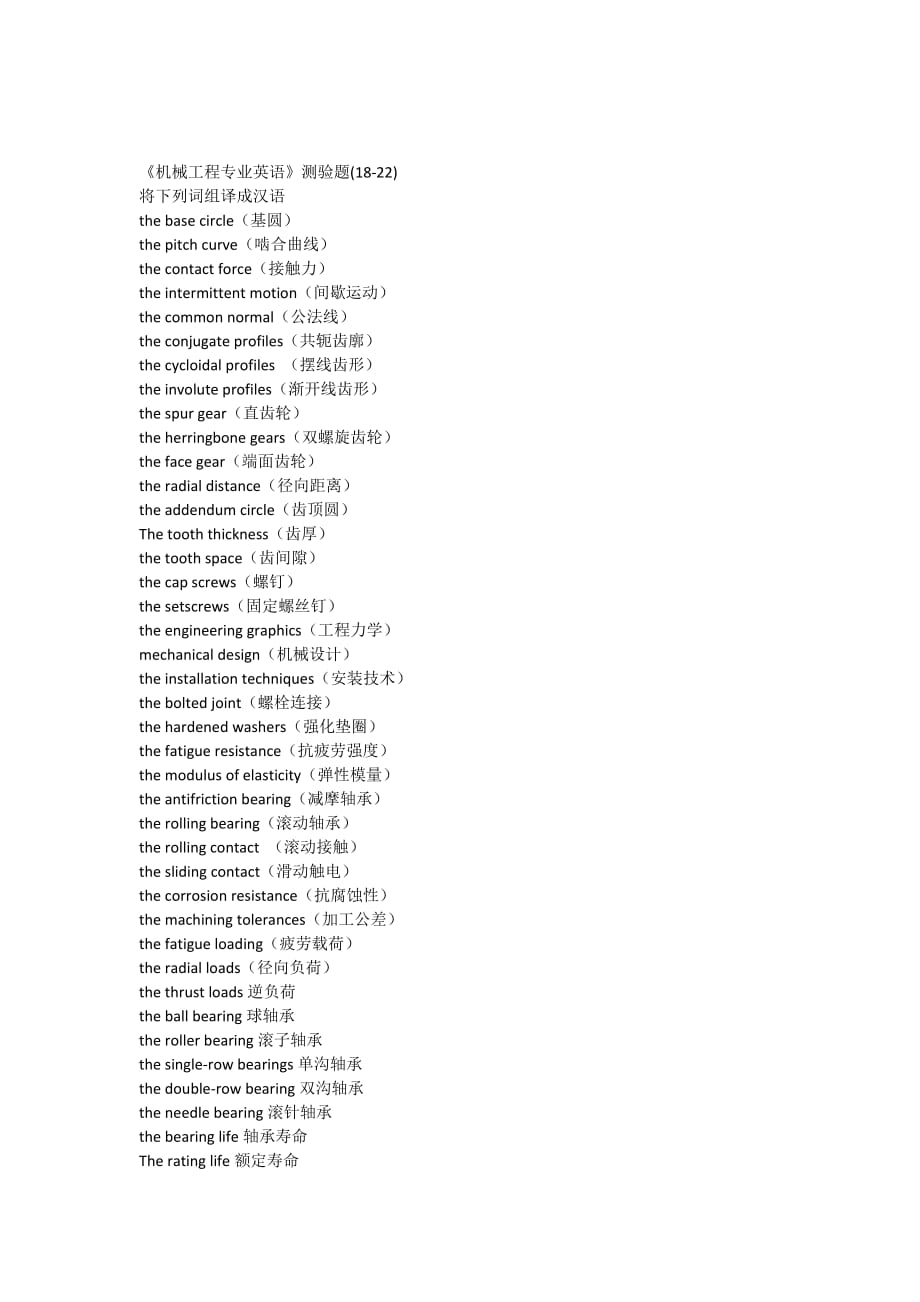 《机械工程专业英语》测试题(18-22)含答案.doc_第1页