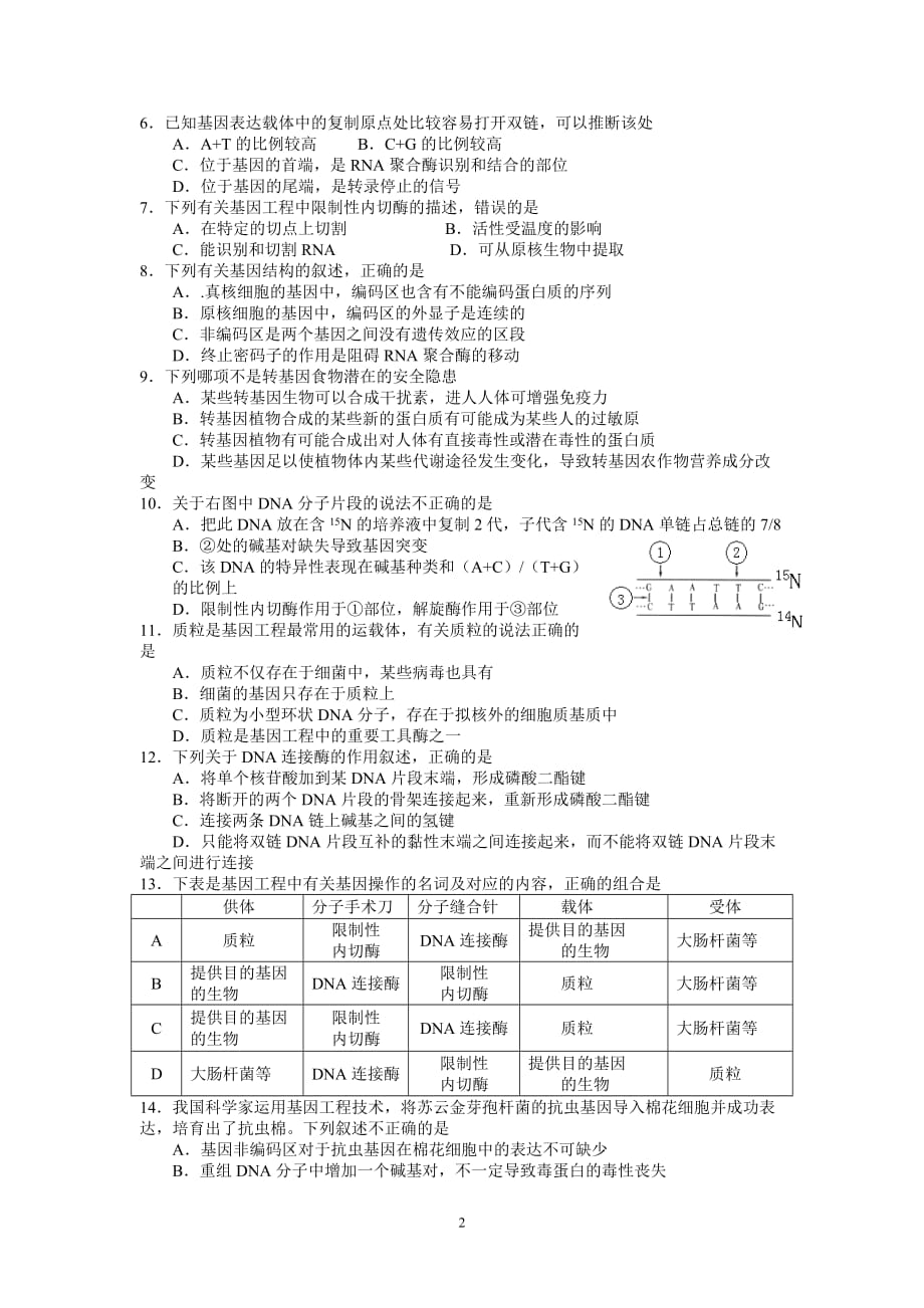 《基因工程》专题测试题.doc_第2页