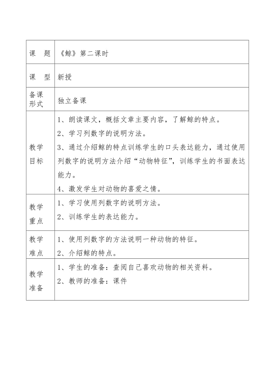 人教版语文五年级上册《鲸》第二课时教学设计_第1页