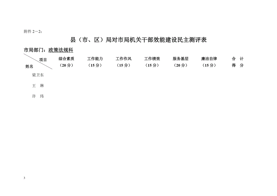 区)局对市局机关干部效能建设民主测评表_第3页