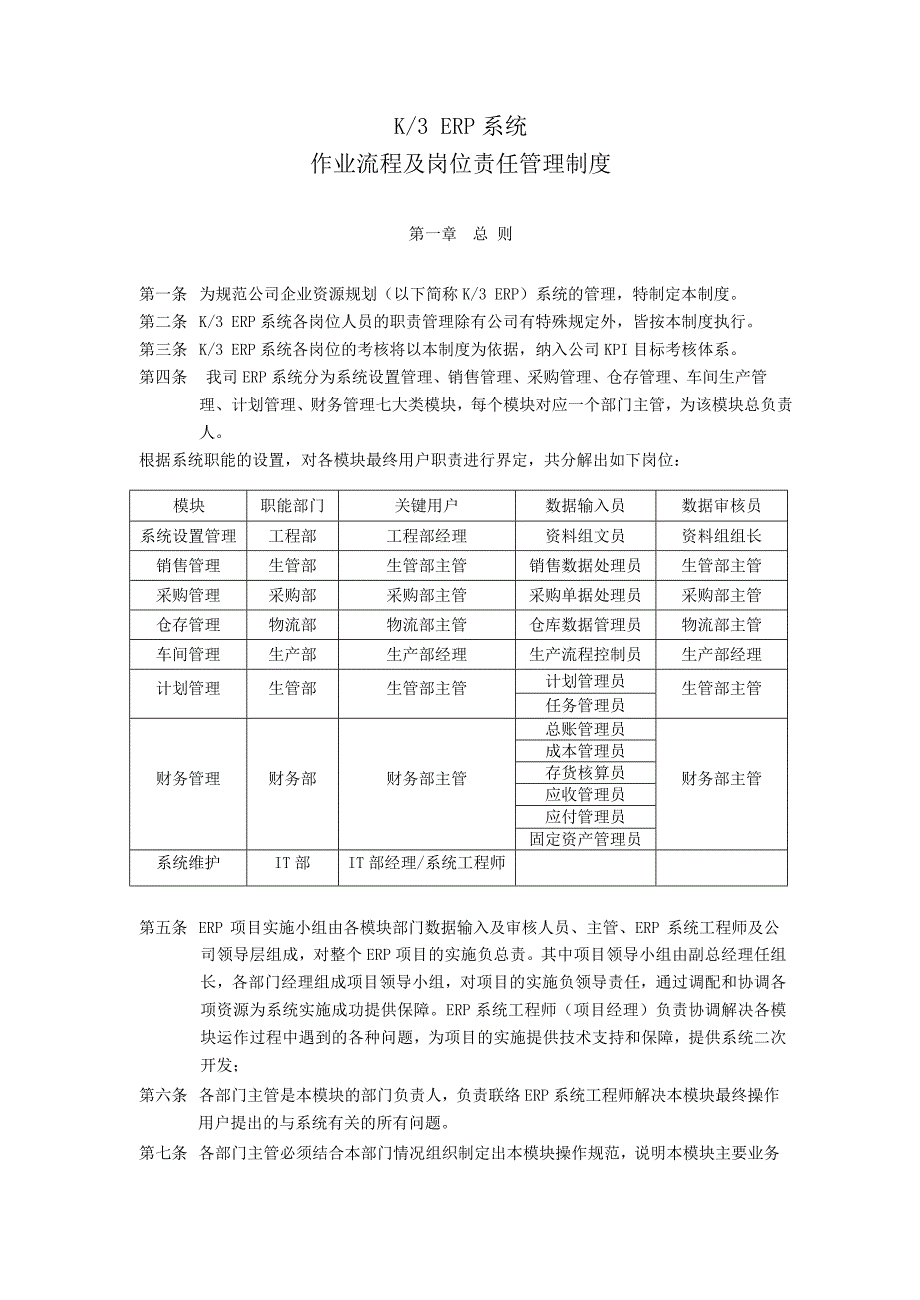 ERP系统操作流程及岗位责任管理制度8146711013_第1页