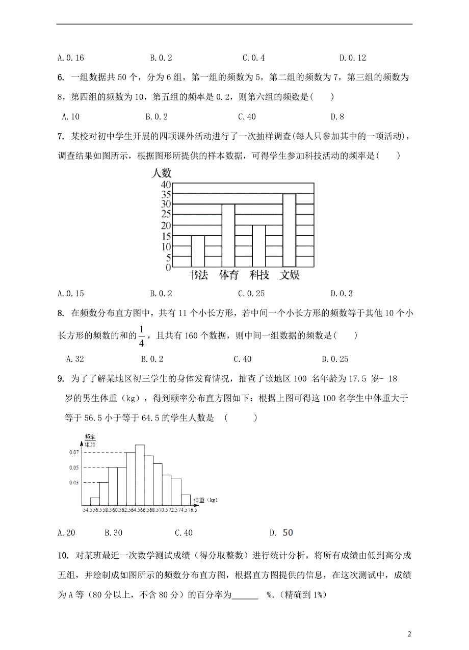 八年级数学下册5数据的频数分布检测试题_第2页